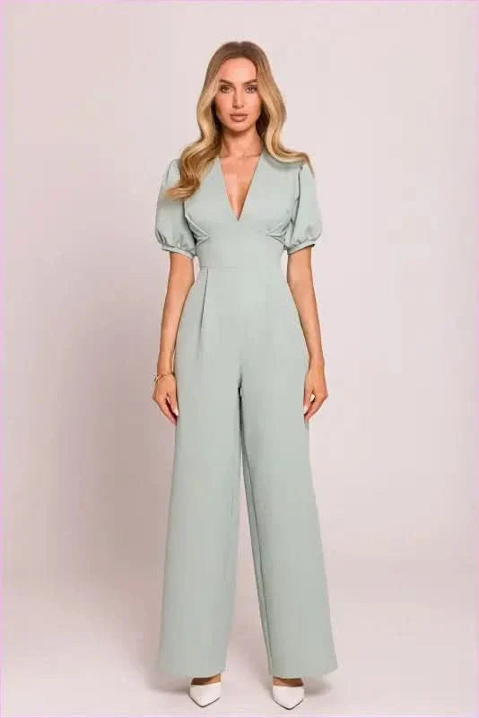 Feminine V-neck Jumpsuit Fashion Style