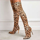 Fierce Leopard Print Skinny Stiletto High Leg Boots for Bold Style