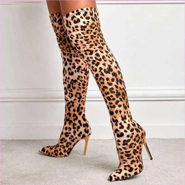 Fierce Leopard Print Skinny Stiletto High Leg Boots for Bold Style