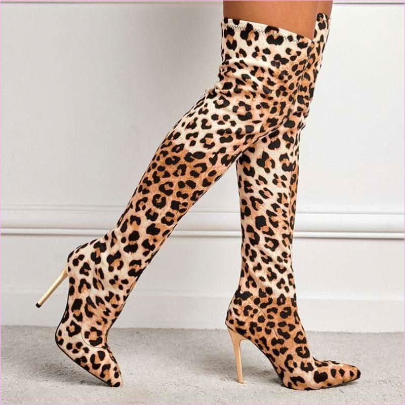 Fierce Leopard Print Skinny Stiletto High Leg Boots for Bold Style