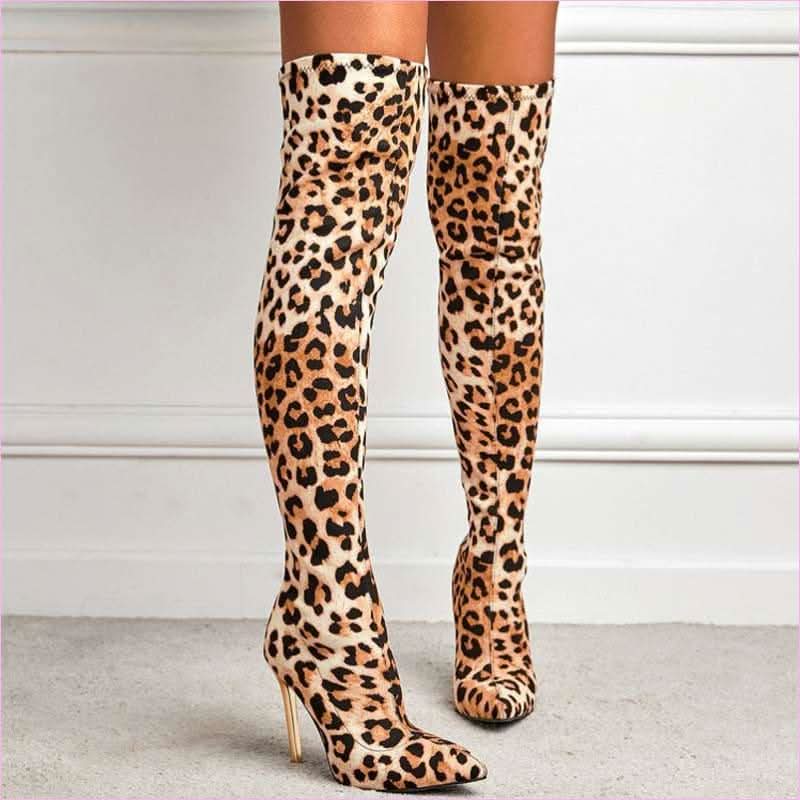 Fierce Leopard Print Skinny Stiletto High Leg Boots for Bold Style