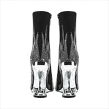 Flame Design High Heel Rhinestone Ankle Boots with Teeth Profiled Heel