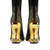 Flame Design High Heel Rhinestone Ankle Boots with Teeth Profiled Heel