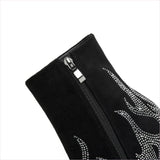 Flame Design High Heel Rhinestone Ankle Boots with Teeth Profiled Heel