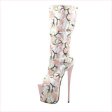 Floral Peep Toe Embroidered Mid Leg Platform Boots