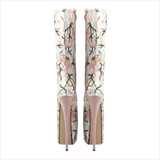 Floral Peep Toe Embroidered Mid Leg Platform Boots