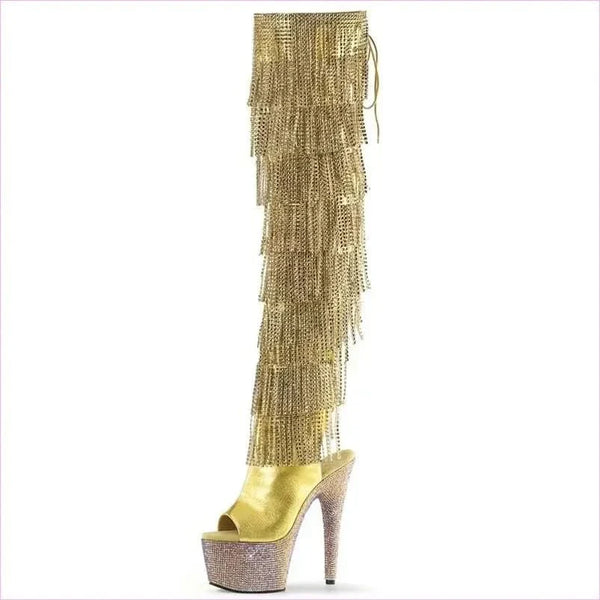 Fuchsia Rhinestone Fringe Nightclub Platform Heel Boots
