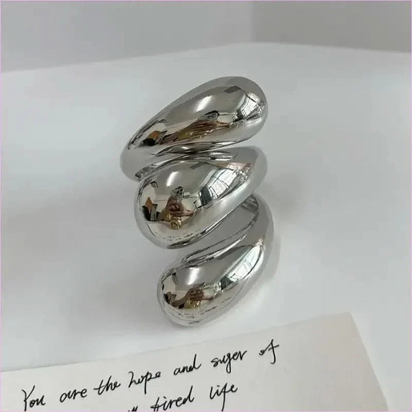 Geometric Spiral Water Droplet Opening Bracelet in Gold Tone
