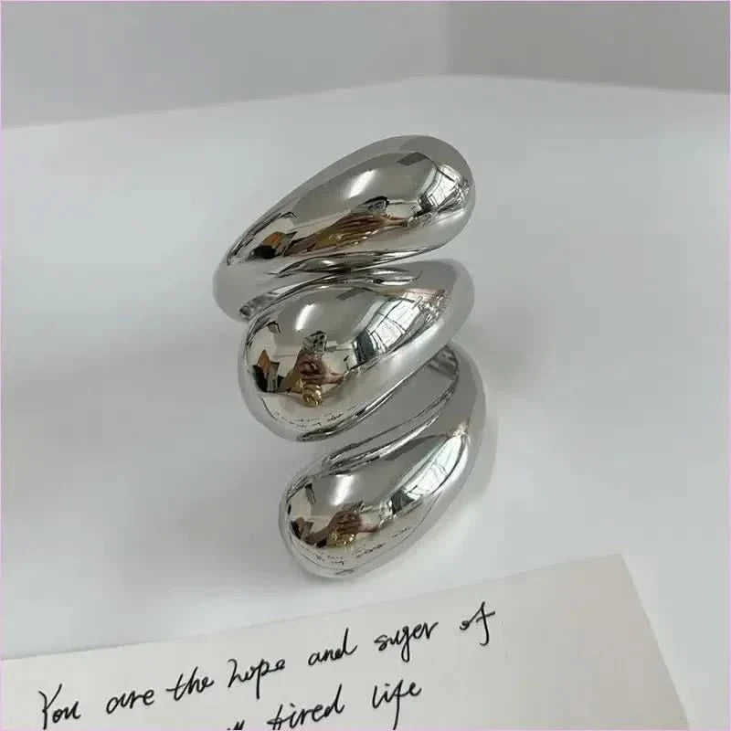 Geometric Spiral Water Droplet Opening Bracelet in Gold Tone