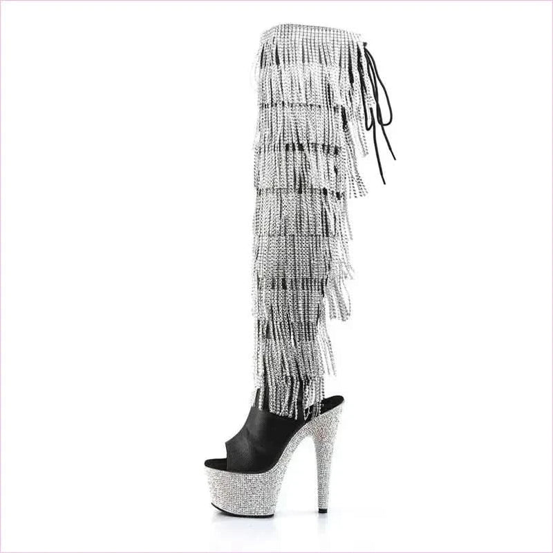 Glamorous Peep Toe Platform Heel Boots with Rhinestone Fringing