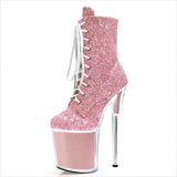 Glittered Lace High Heel Platform Dancer Ankle Boots in Red
