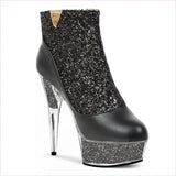 Glittered Round Toe High-heeled Platform Boots with Crystal Stiletto Heel