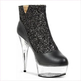 Glittered Round Toe High-heeled Platform Boots with Crystal Stiletto Heel