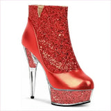 Glittered Round Toe High-heeled Platform Boots with Crystal Stiletto Heel