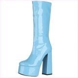Glossy Black Patent Leather Chunky Heel Knee-high Boots