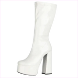 Glossy Black Patent Leather Chunky Heel Knee-high Boots