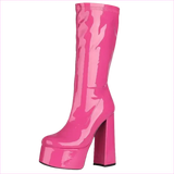 Glossy Black Patent Leather Chunky Heel Knee-high Boots