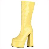 Glossy Black Patent Leather Chunky Heel Knee-high Boots
