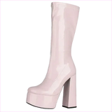 Glossy Black Patent Leather Chunky Heel Knee-high Boots