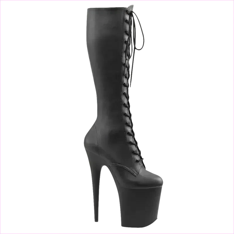 Glossy Red Platform Heel Ladies Boots with Lace-up Front