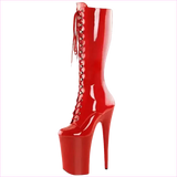 Glossy Red Platform Heel Ladies Boots with Lace-up Front