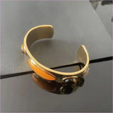 Gold-toned Cuff Bracelet with Retro Natural Stone Accents