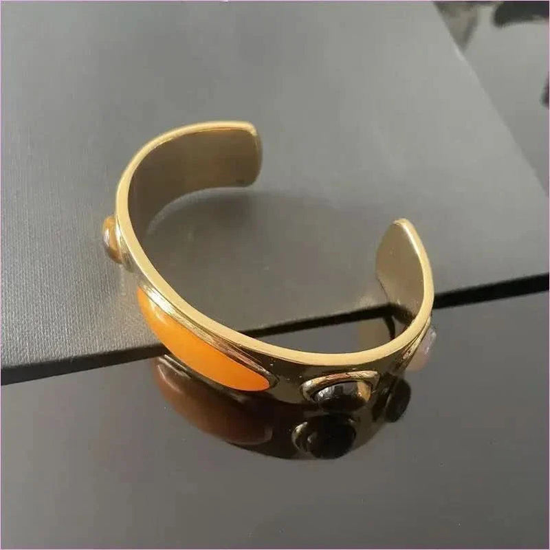 Gold-toned Cuff Bracelet with Retro Natural Stone Accents