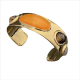Gold-toned Cuff Bracelet with Retro Natural Stone Accents