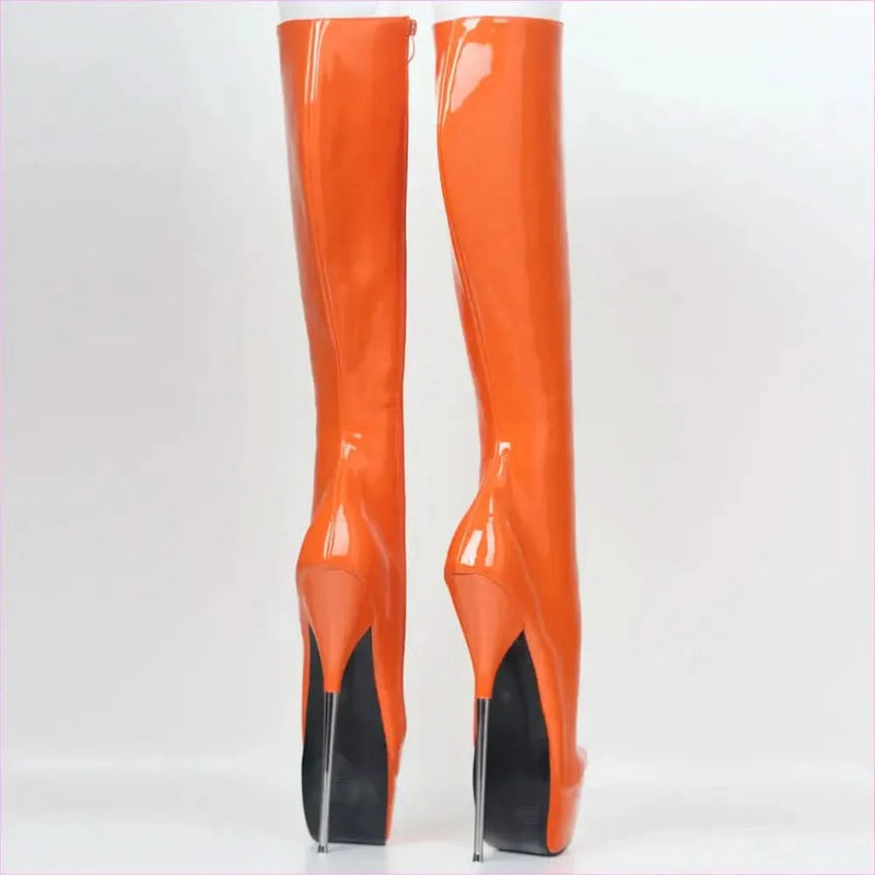 Gorgeous Orange Knee-high Stiletto Heel Boots with Metal Heels