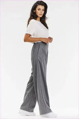 Gray and White Stripe Elegant Wide-leg Pants