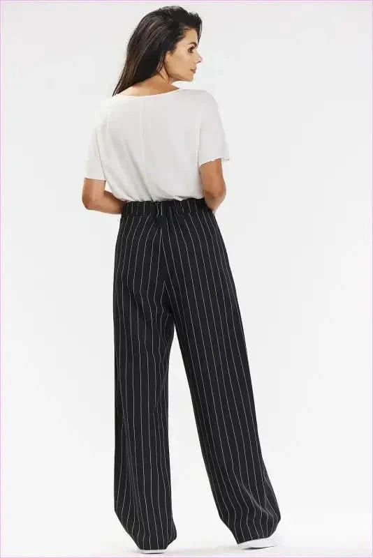 Gray and White Stripe Elegant Wide-leg Pants
