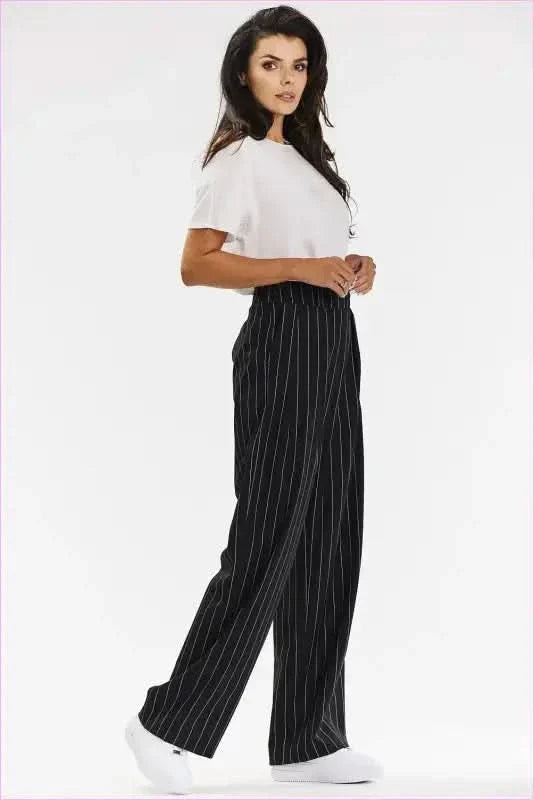 Gray and White Stripe Elegant Wide-leg Pants
