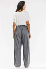 Gray and White Stripe Elegant Wide-leg Pants