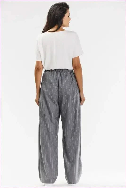 Gray and White Stripe Elegant Wide-leg Pants