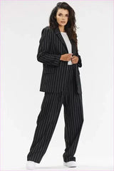 Gray and White Stripe Elegant Wide-leg Pants