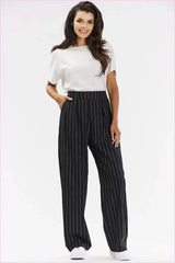 Gray and White Stripe Elegant Wide-leg Pants