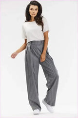 Gray and White Stripe Elegant Wide-leg Pants