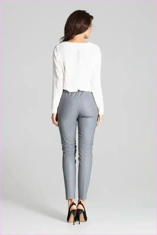 Grey Eco Leather Trousers Unique Style