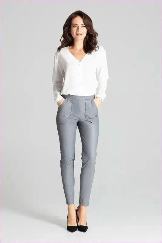 Grey Eco Leather Trousers Unique Style