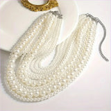 Handmade Ladies Elegant Multilayer Faux Pearl Crystal Necklace