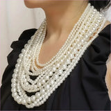 Handmade Ladies Elegant Multilayer Faux Pearl Crystal Necklace