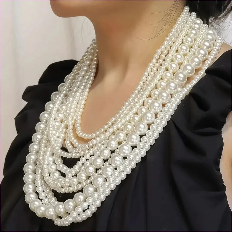 Handmade Ladies Elegant Multilayer Faux Pearl Crystal Necklace