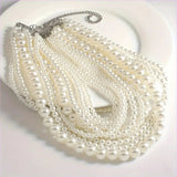 Handmade Ladies Elegant Multilayer Faux Pearl Crystal Necklace
