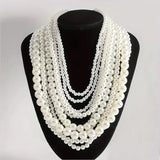 Handmade Ladies Elegant Multilayer Faux Pearl Crystal Necklace