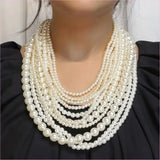 Handmade Ladies Elegant Multilayer Faux Pearl Crystal Necklace