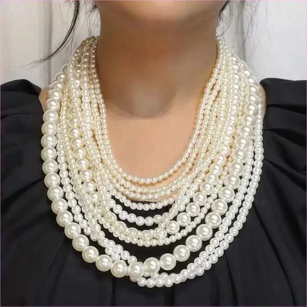 Handmade Ladies Elegant Multilayer Faux Pearl Crystal Necklace