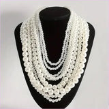 Handmade Ladies Elegant Multilayer Faux Pearl Crystal Necklace