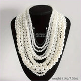 Handmade Ladies Elegant Multilayer Faux Pearl Crystal Necklace