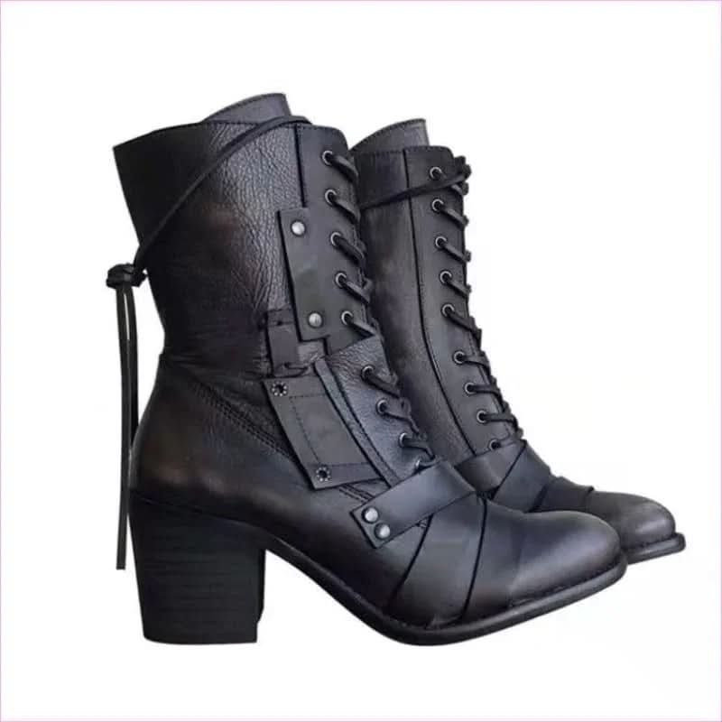 Heel Pointed Toe Steampunk Calf Length Boots for a Bold Look