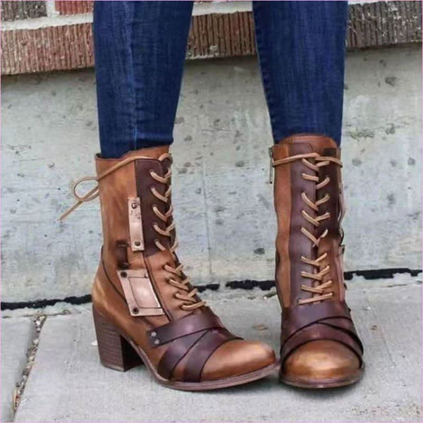 Heel Pointed Toe Steampunk Calf Length Boots for a Bold Look